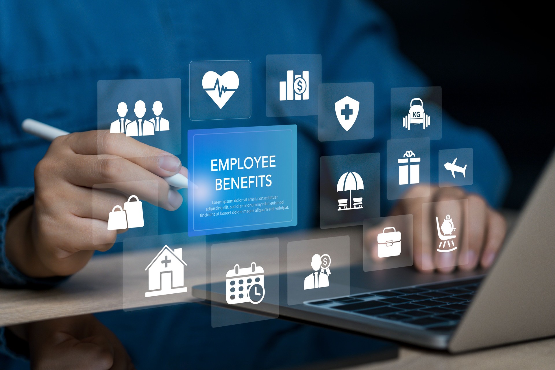 Employee benefits concept and access to welfare health,
Fringe benefits for employee engagement. Insurance, paid vacation, office perks. Businessman using laptop to electronic on screen. Employee benefits concept and access to welfare health,
Fringe benefits for employee engagement. Insurance, paid vacation, office perks. Businessman using laptop to electronic on screen.