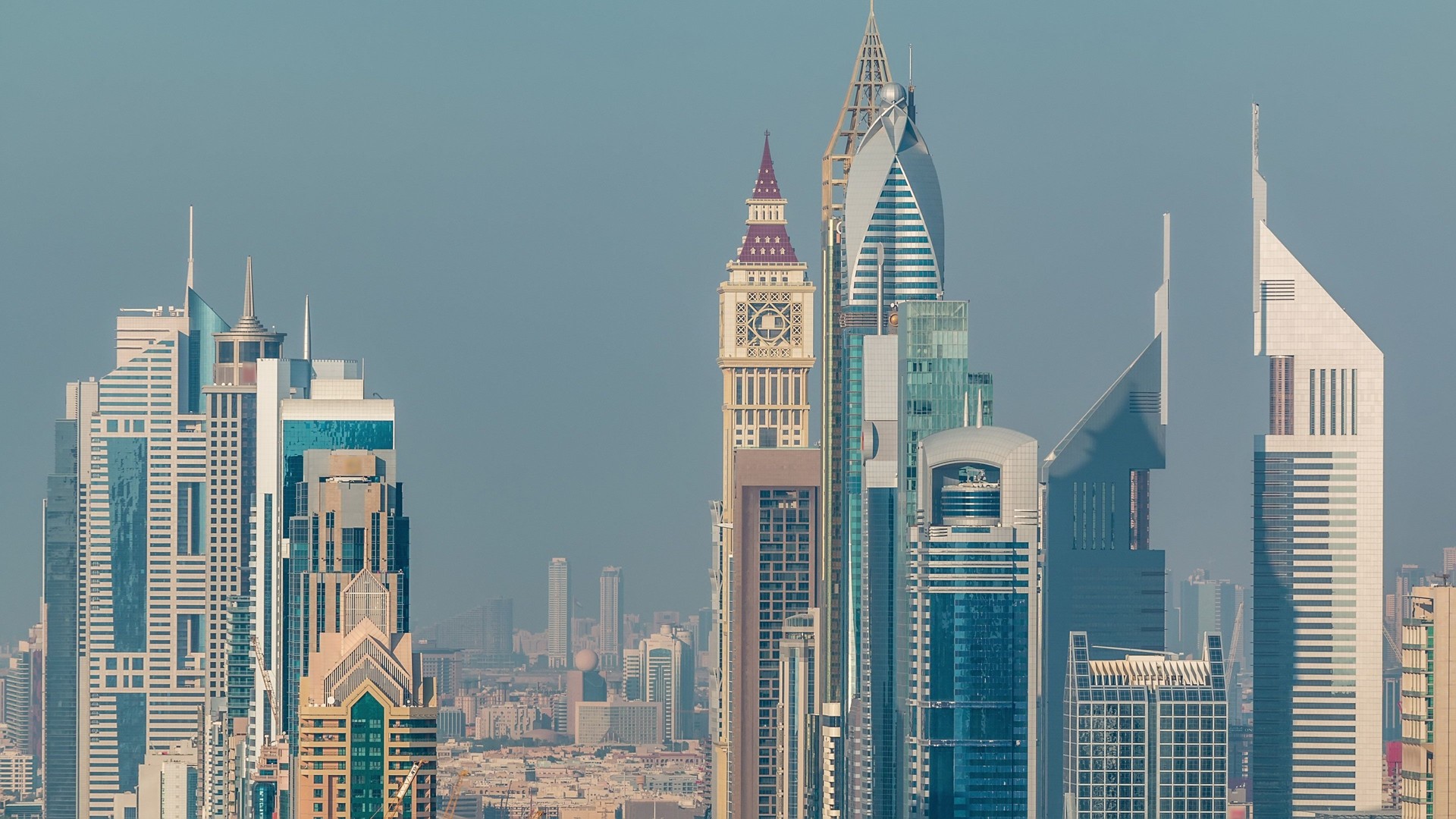 Skyscrapers on Sheikh Zayed Road and DIFC aerial timelapse in Dubai, UAE Skyscrapers on Sheikh Zayed Road and DIFC aerial timelapse in Dubai, UAE